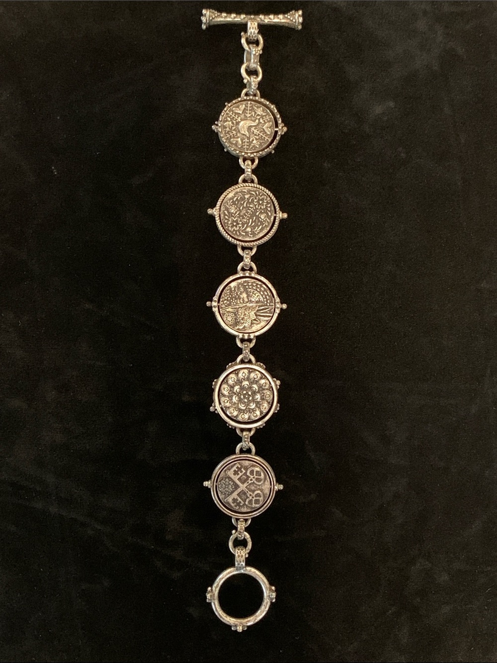 Lucky Brand Antique Silver Engraved Circle Bracelet